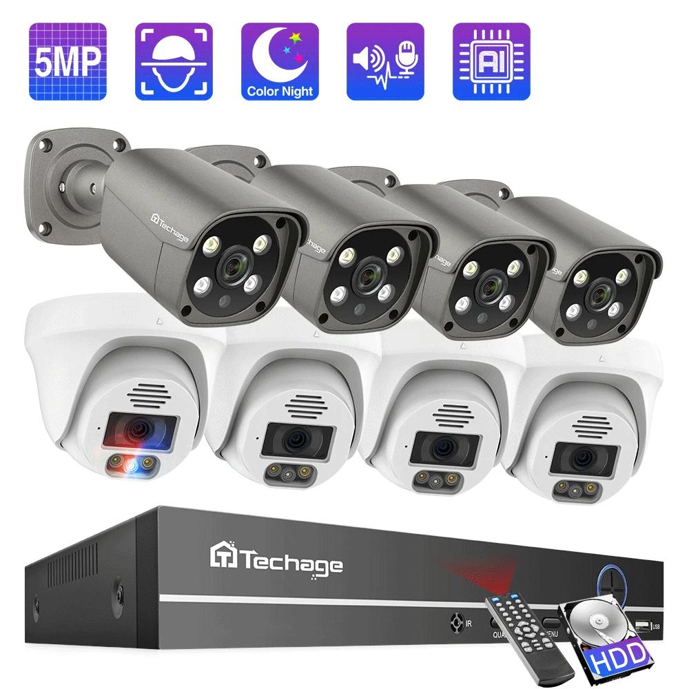 Techage ߿ POE  ī޶, NVR AI ΰ    CCTV   ŰƮ, 8CH HD 5MP IP ī޶, H.265